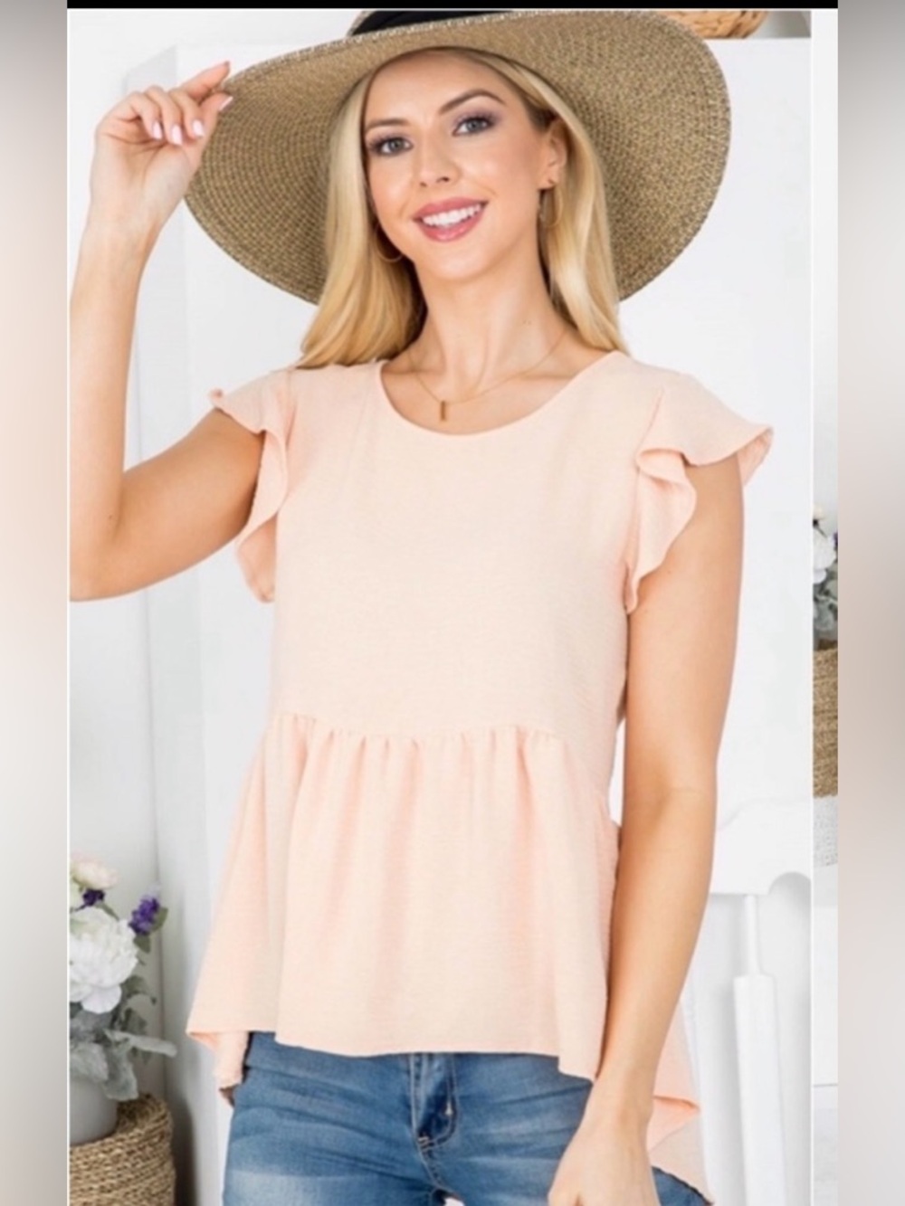 New USA MADE Peach Women’s Ruffle Hi Low Beautiful Spring Summer Top